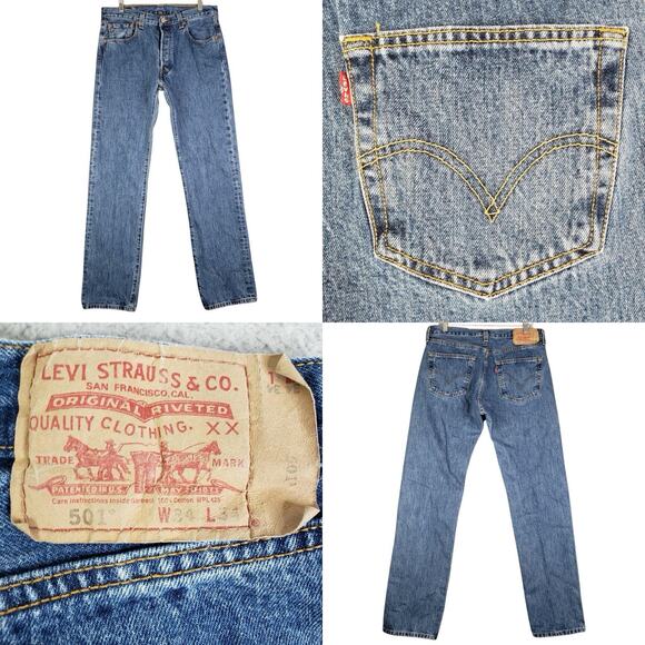 Levis 501 Jeans Mens 34x35 Blue Denim Button Fly Straight Medium Wash XX - Picture 1 of 15